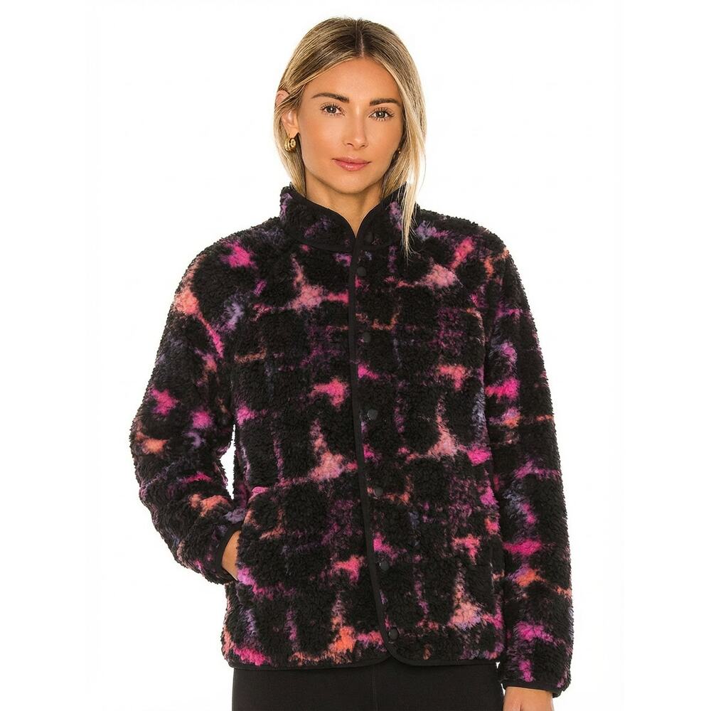 YMC Beach Graffiti Jacquard Fleece Wool Blend Jacket in Black Multi, size S
